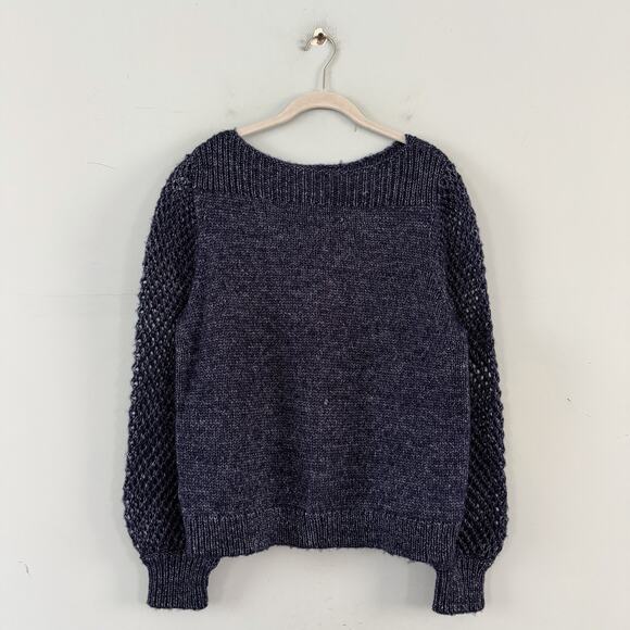 NWT Tommy Bahama Shimmer Balloon Sleeve Island Navy Blue Wool Blend Sweater - Picture 2 of 5